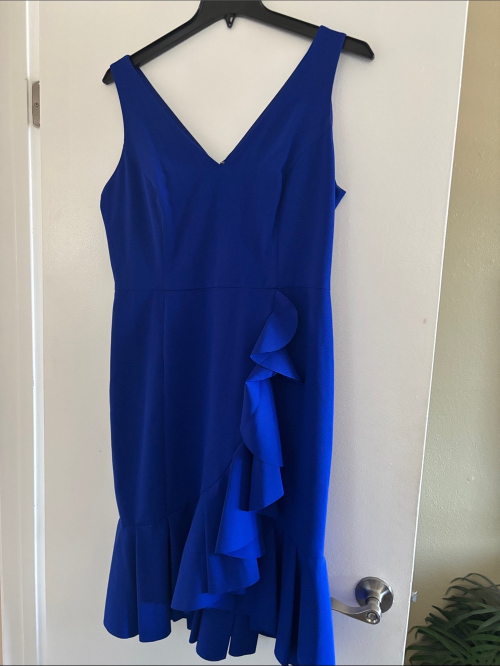 MARINA Cobalt Blue V-Neck Ruffle Midi Dress